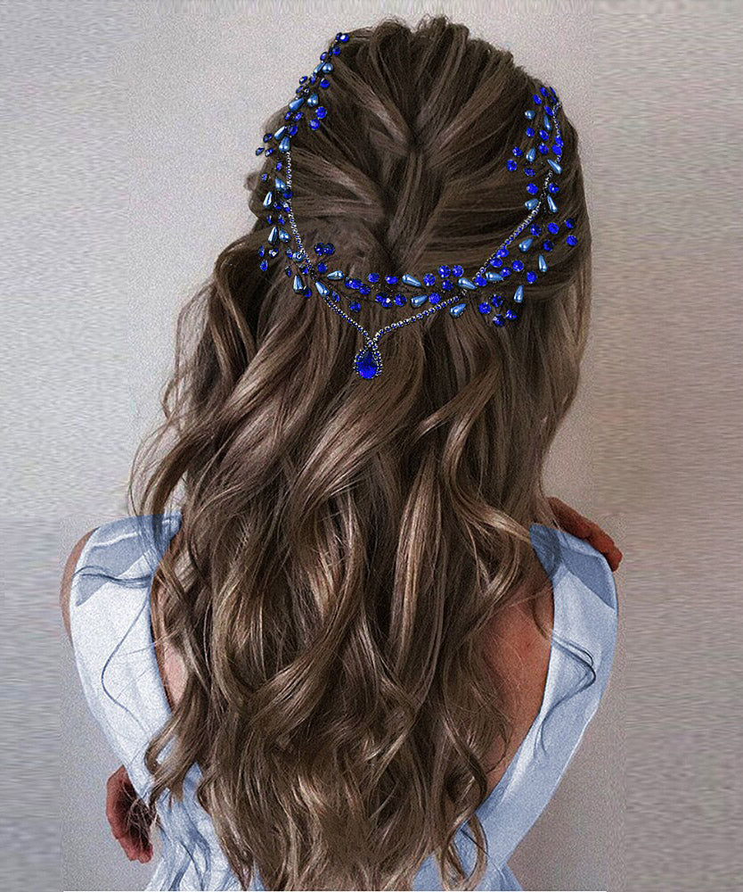 Blue Zircon Water Dropl Pearl Hairpiece