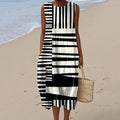 Women's Striped Art Print Crew Neck Tank Midi Dress elevenforest