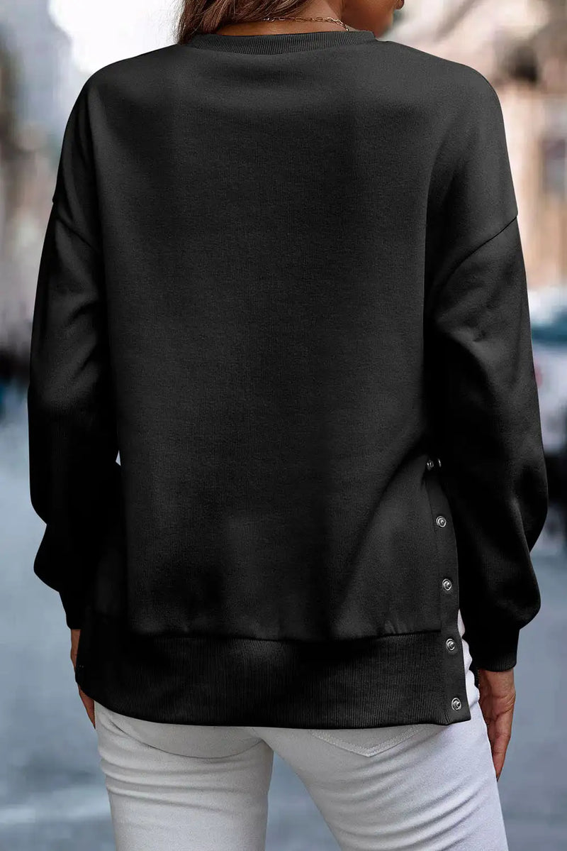 Black Snap Buttons Pullover Sweatshirt
