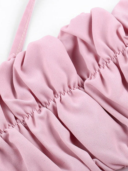 Pink Ruffle Vest Pleated Camisole Crop Top
