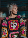 Day Of The Dead Sugar Skulls Roses Crochet Cozy Sweater elevenforest
