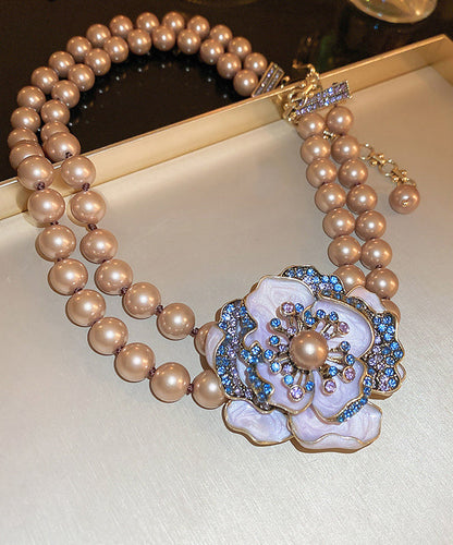 Classy Champagne Alloy Zircon Pearl Gratuated Bead Necklace