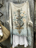 Comstylish Vintage Anchor Floral Ocean Gradient Linen Tunic
