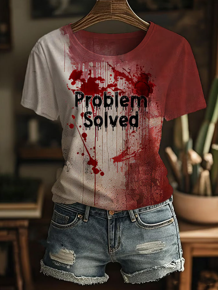 Comstylish Women's Bloody Problem Solved Print Crew Neck T-shirt