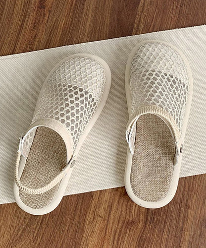 Beige Hollow Out Breathable Mesh Splicing Sandals Aa027
