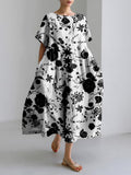 Yin Yang Japanese Pattern Linen Blend Maxi Dress elevenforest