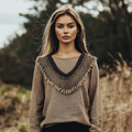 Women's Retro Tassel Embroidered Printed Cotton Linen T-shirt elevenforest