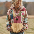 Women's Vintage Rose Floral Patchwork Art Cozy Warm Hoodie elevenforest