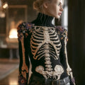 Comstylish Skeleton & Floral Women's High-neck Knit Sweater