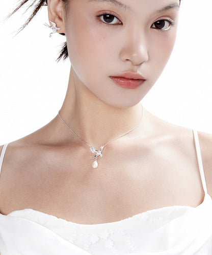 Water Zircon Droplet Pearl Little Bird Silver Choker