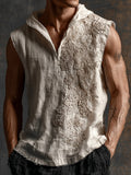 Retro Floral Lace Embroidered Hooded Linen Tank Top elevenforest