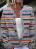 Vintage Striped Pattern Cozy Knit Icelandic Cardigan elevenforest