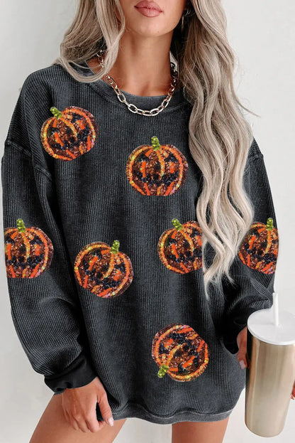 Sequined Jack O Lantern Corded Sweatshirt