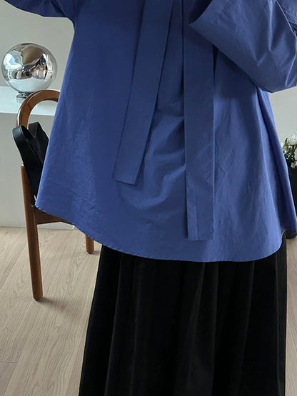 Long Sleeves Loose Color Split-joint Streamer High Neck Blouses