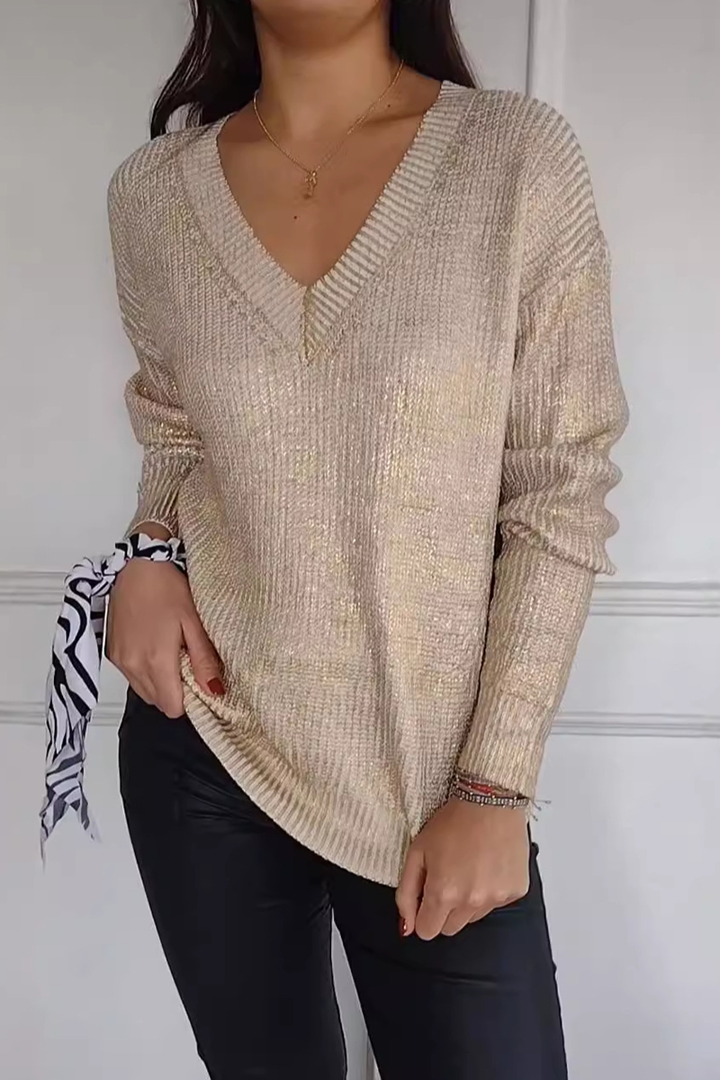 Irene® | Casual patchwork V-neck sweaters for everyday wear