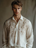 Men's Floral Lace Embroidered Linen Comfy Blouse elevenforest