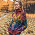 Women's Viking Celtic Knot Colorful Knit High Neck Sweater elevenforest