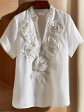 Retro White Rose With Sparkle Women's V-neck  Top elevenforest