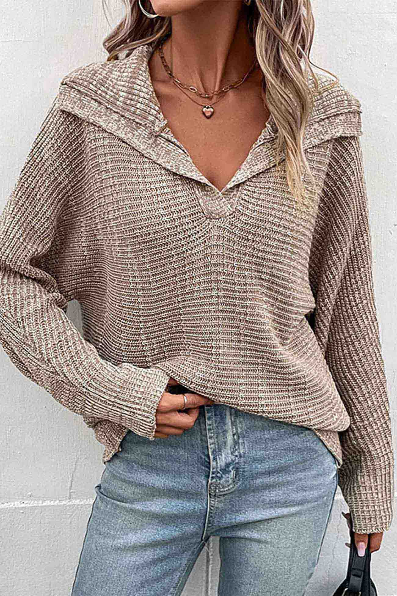 Gertrud® | Khaki long-sleeved sweater with lapels