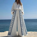 Women's Vintage Greek Key Embroidered Linen Lounge Pants elevenforest
