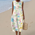 Women's Vintage Floral Cute Cat Art Print Sleeveless Dress elevenforest