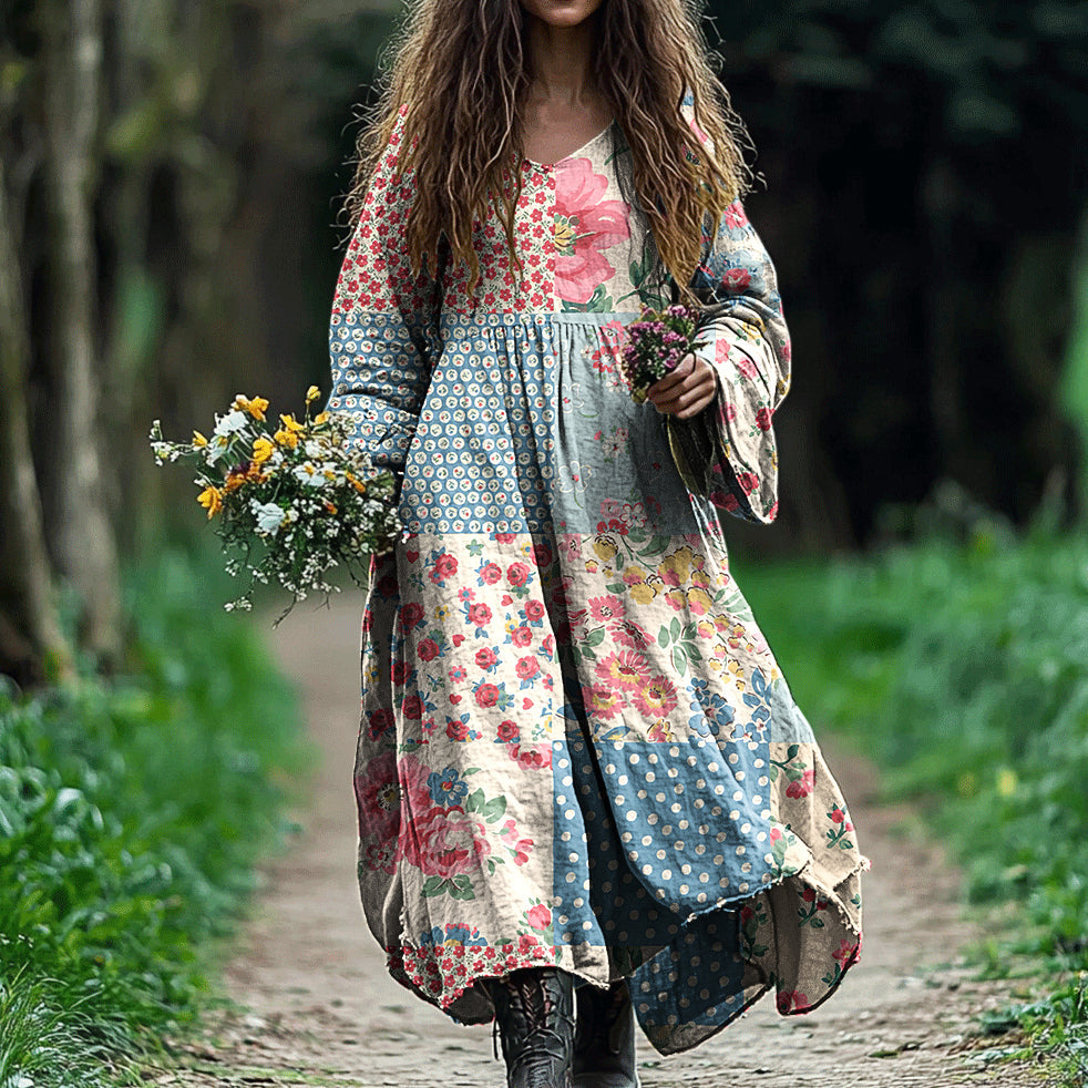 Women's Vintage Bohemian Patch Art Dress elevenforest