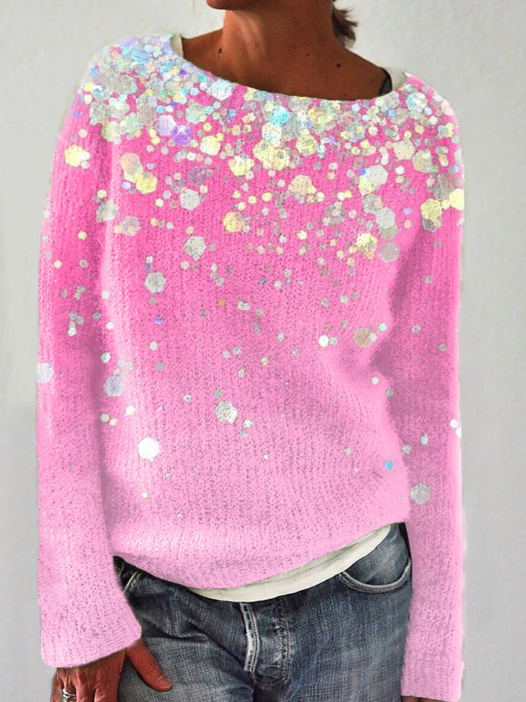 Shiny Sequined Cozy Pink Knit Sweater elevenforest