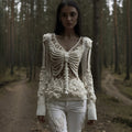 Comstylish Women's Vintage Skull Sequined Knitted V-neck Sweater