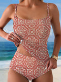 Women's Floral Print Summer Beach Halter Top And Triangle Briefs Tankini Set
