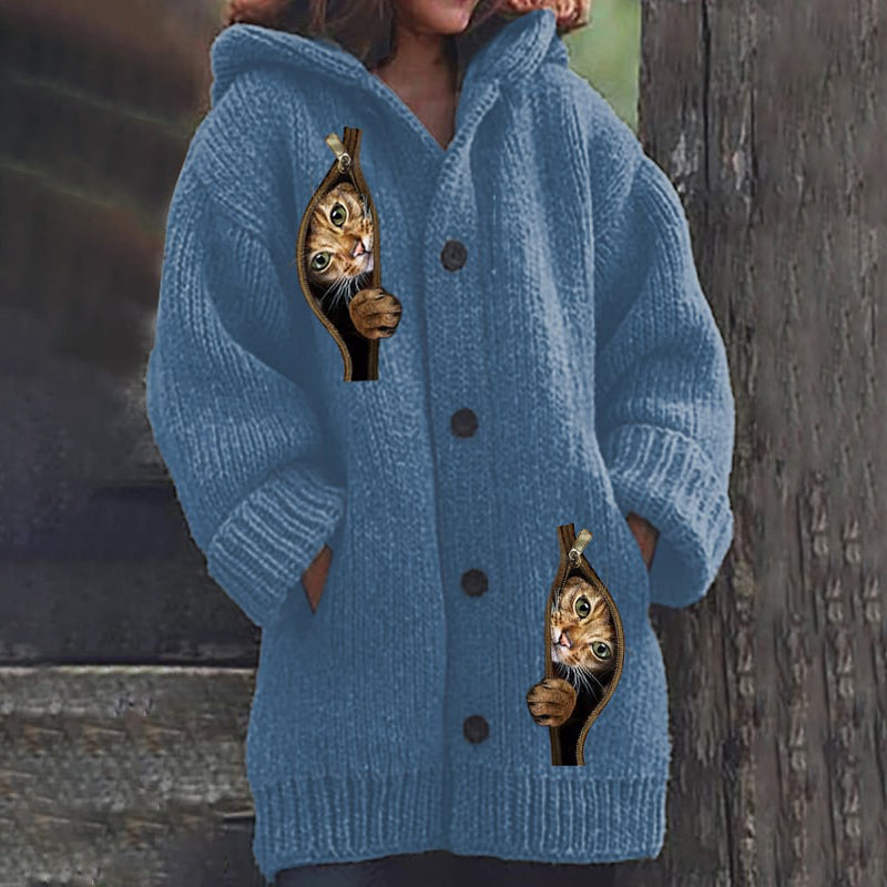 Vintage Cute Cat Cozy Button Down Sweater elevenforest