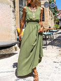 Women's Casual Buttoned Loose Crew Neck Dress