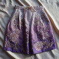 Vintage Purple Roses Embroidered Gradient Linen Shorts elevenforest