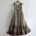 Women's Vintage Floral Pattern Art Print Round Neck Sleeveless Cotton