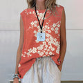 Japanese Floral Art Printed Casual Sleeveless Top elevenforest