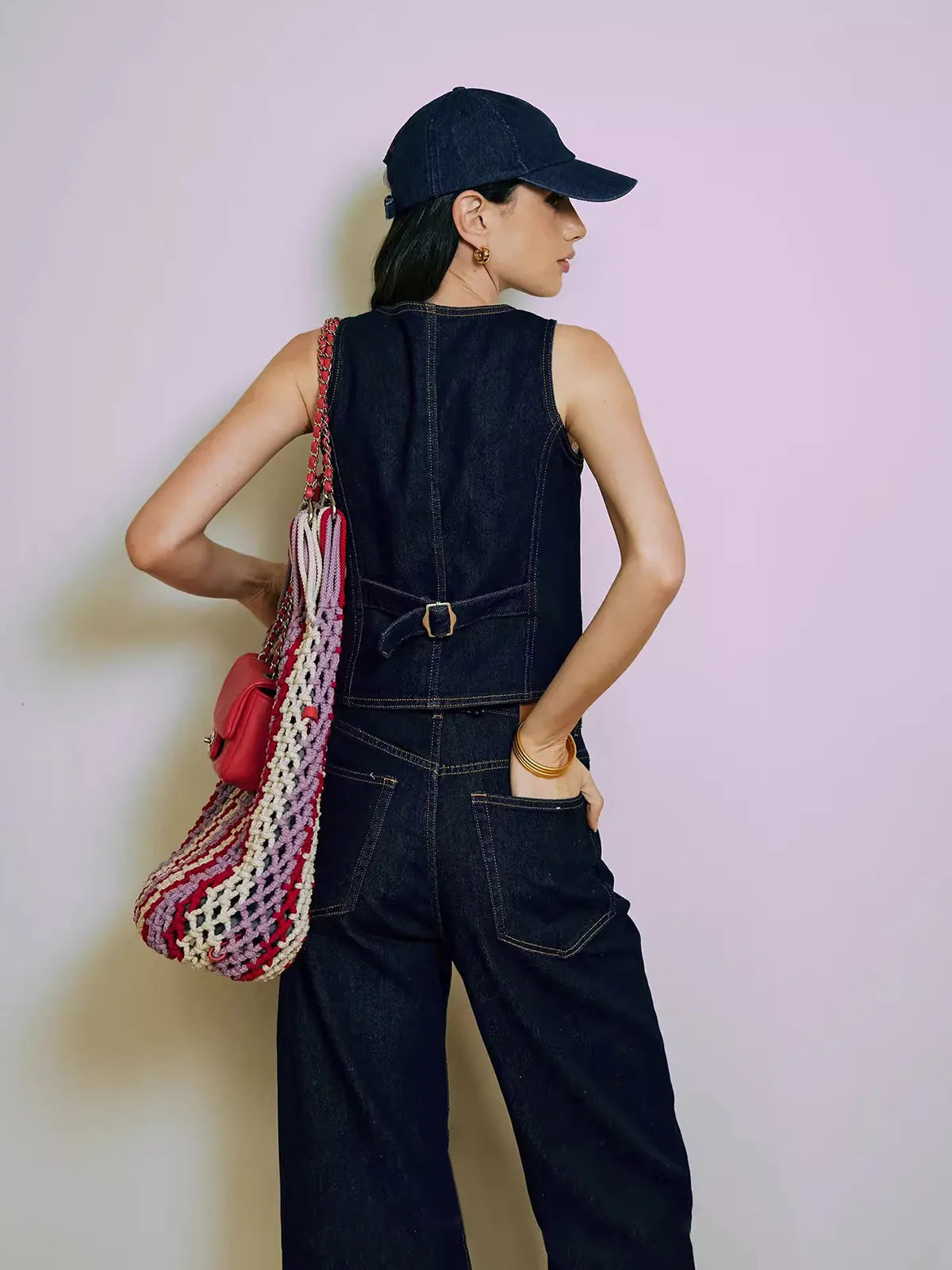 Denim Vest With Back Belt