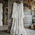 Women's Lace Floral Pattern V-neck Long Sleeve Midi Dress elevenforest