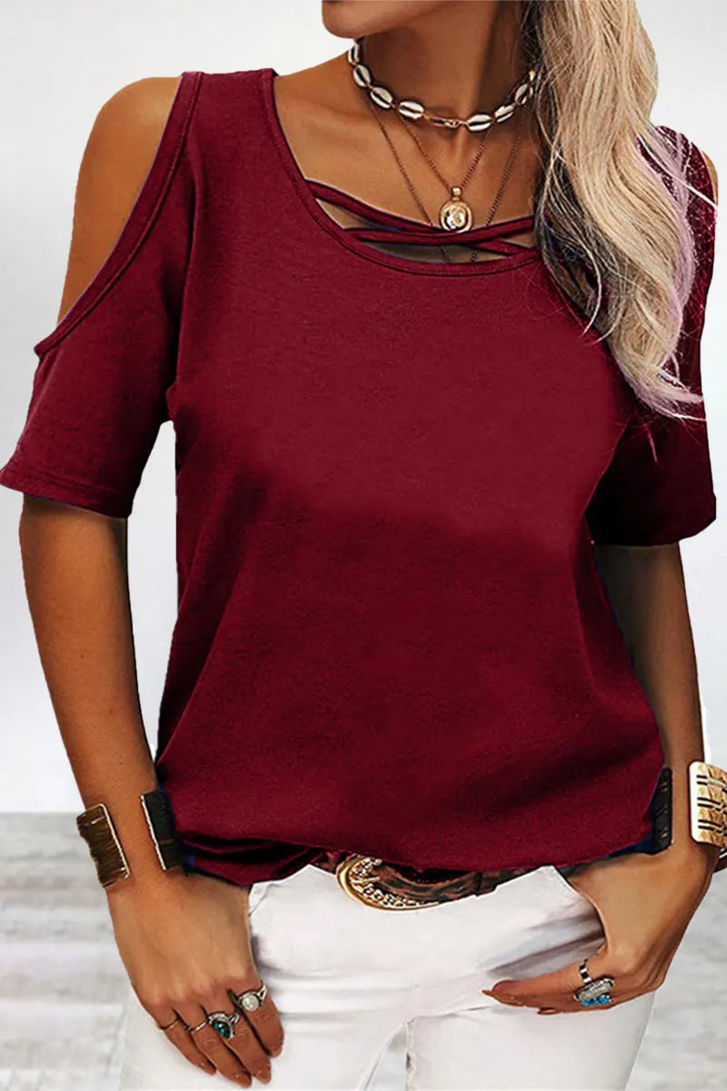 Simplicity Asymmetrical O Neck T-shirts(6 Colors)