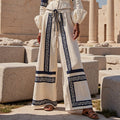 Women's Greek Key Linen Blend Wide Leg Pants elevenforest