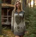 Comstylish Viking Retro Style Women's Round Neck Knitted Sweater Dress