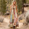 Women's Retro Floral Stitching Suspender Long Dress elevenforest