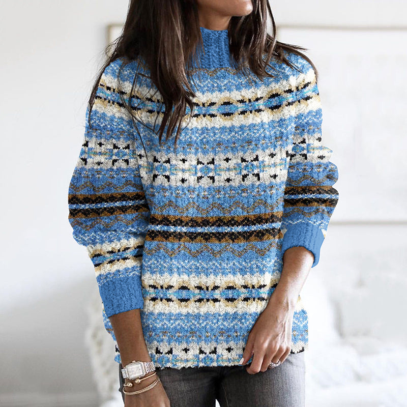 Vintage Tribal Geometric Knitted Jacquard Turtleneck Sweater elevenforest
