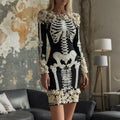 Comstylish Classy Skull And Roses Art Cozy Knit Sweater Dress