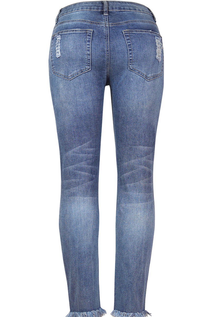 Ripped Mid Waist Skinny Denim Jeans