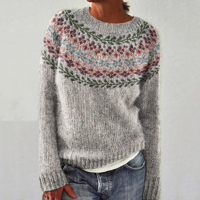 Vintage Tribal Floral Geometry Icelandic Knit Pullover Sweater elevenforest