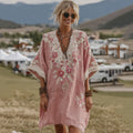 Rose Embroidered Gradient Linen Mini Dress elevenforest