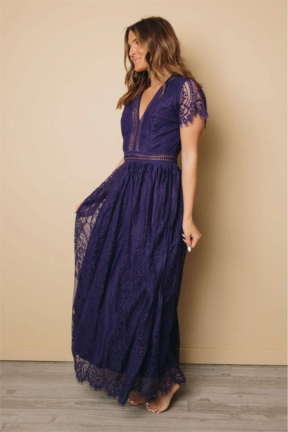 Lace Flutter Sleeve V-neck Maxi Dress