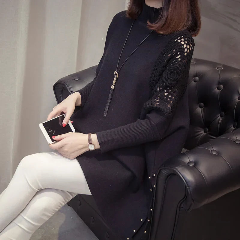 Rita® | Women's Wrap Beading Embroidery Half Neck Loose Pullover Sweater
