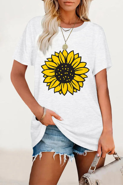 Print Flowers O Neck T-shirts