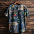 Men's Boho Floral Mosaic Contrasting Colors Vintage Shirt elevenforest