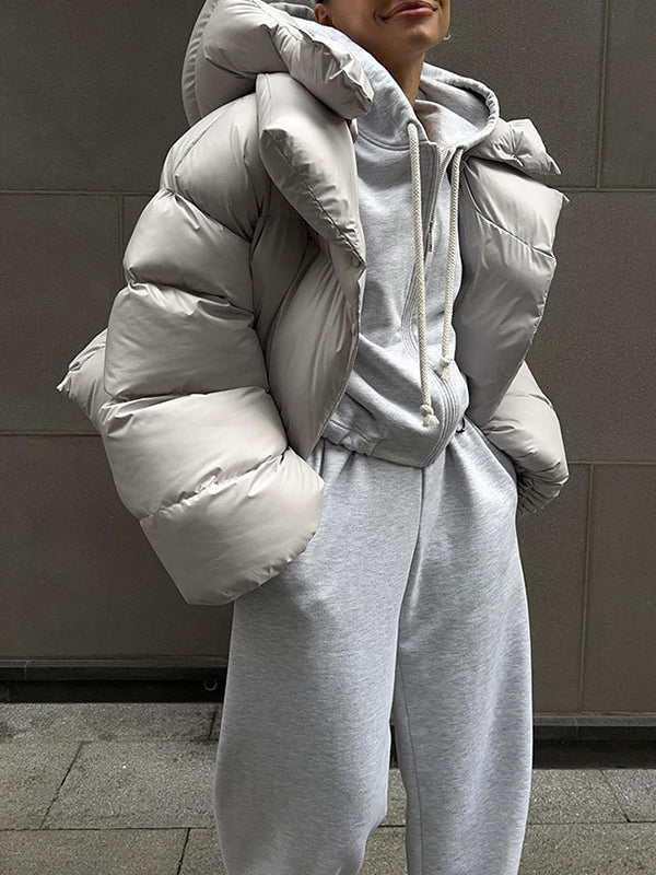 Long Sleeves Loose Color Split-joint Hooded Padded Coat